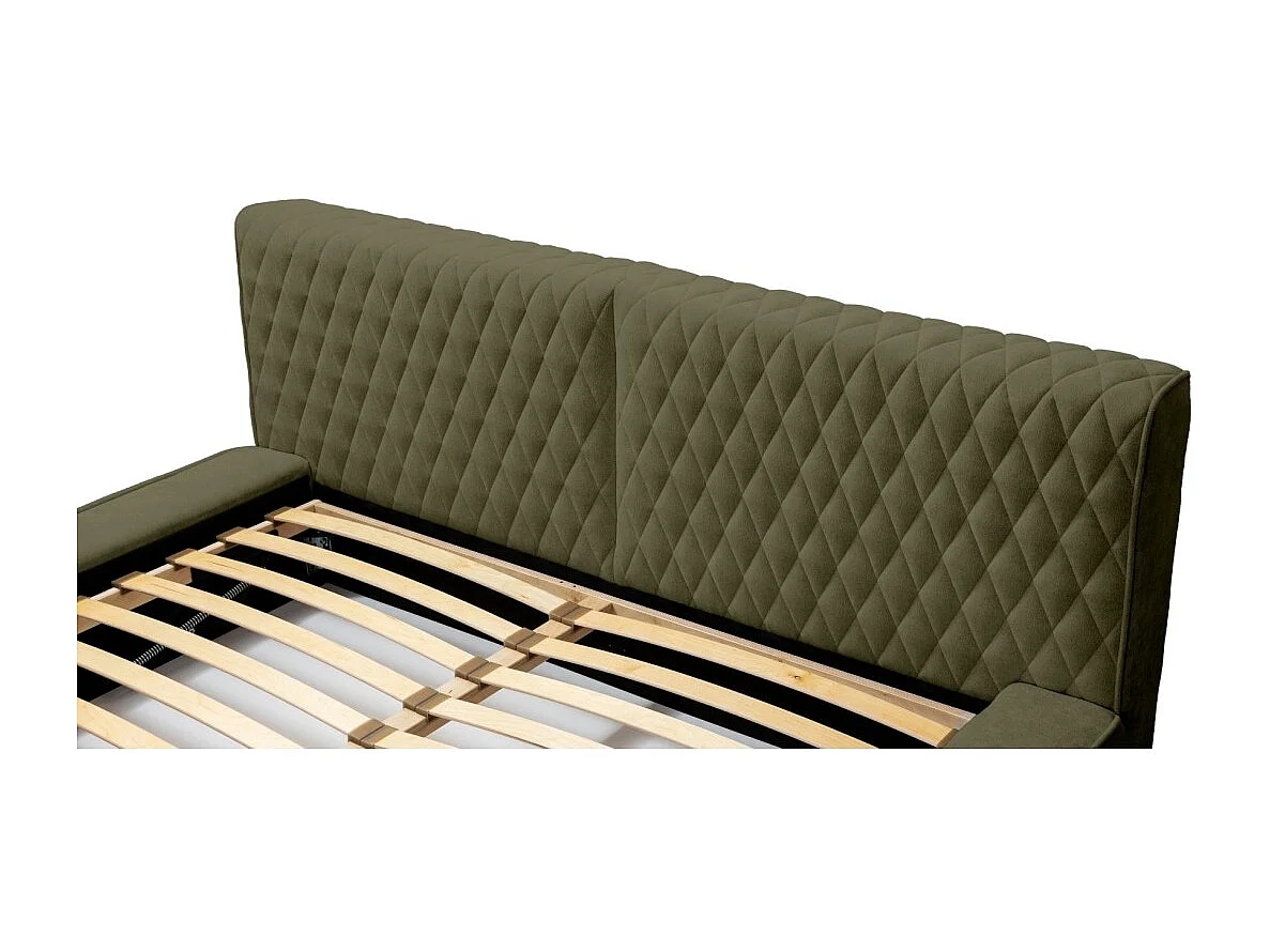 Cama con canapé VERNON – Tela de chenilla rizada Hoja de olivo – 160x200 cm – Somier elevable – Diseño de alta gama