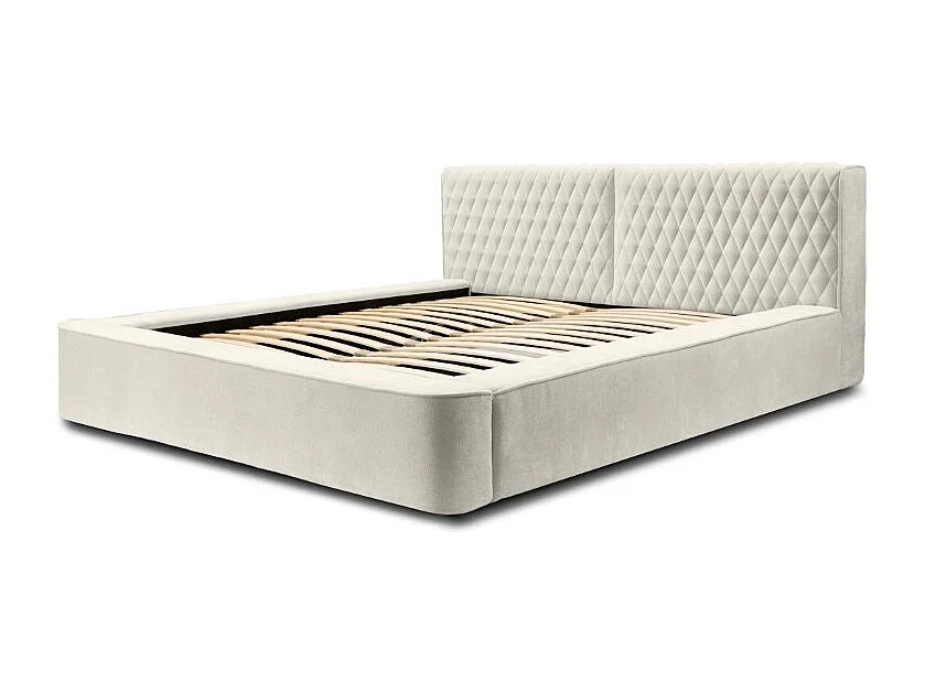 Cama con canapé VERNON – Tela chenilla rizada Lino natural – 140x200 cm – Somier elevable – Elegancia y confort premium