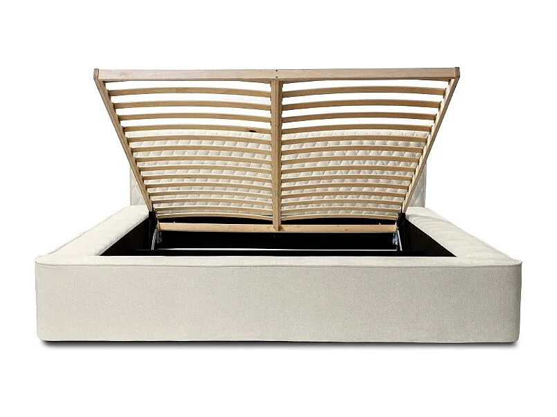 Cama con canapé VERNON – Tela chenilla rizada Lino natural – 140x200 cm – Somier elevable – Elegancia y confort premium