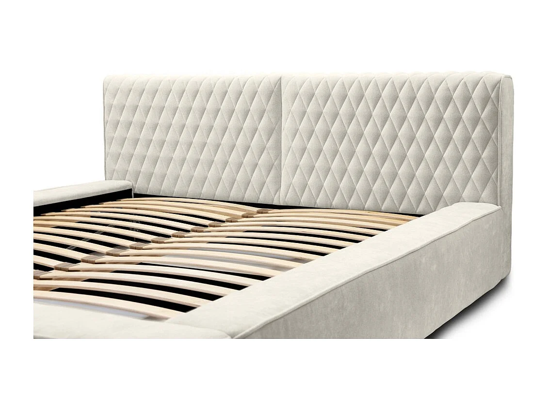 Cama con canapé VERNON – Tela chenilla rizada Lino natural – 140x200 cm – Somier elevable – Elegancia y confort premium