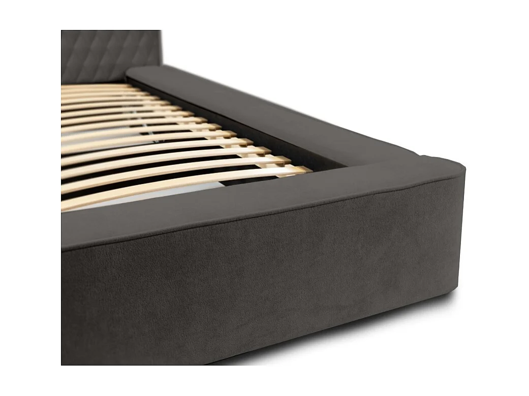 Lit coffre VERNON – Tecido chenille bouclé Antracite profundo – 180x200 cm – Estrado elevatório – Design de alta qualidade