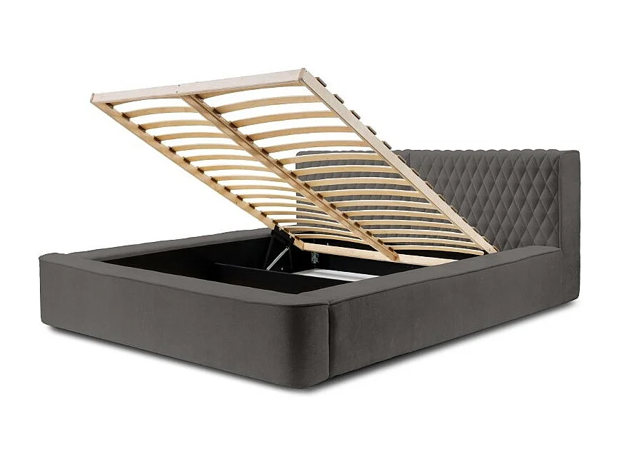 Lit coffre VERNON – Tecido chenille bouclé Antracite profundo – 180x200 cm – Estrado elevatório – Design de alta qualidade