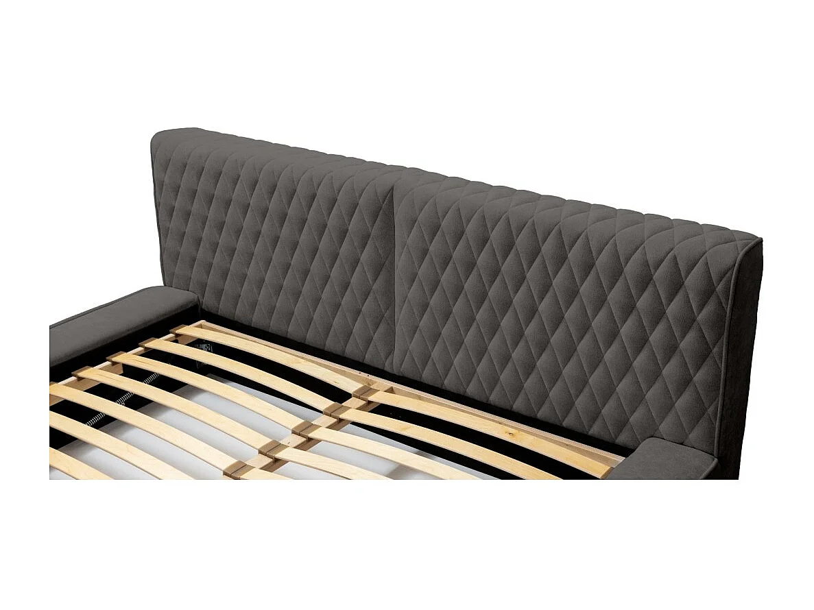 Lit coffre VERNON – Tecido chenille bouclé Antracite profundo – 180x200 cm – Estrado elevatório – Design de alta qualidade