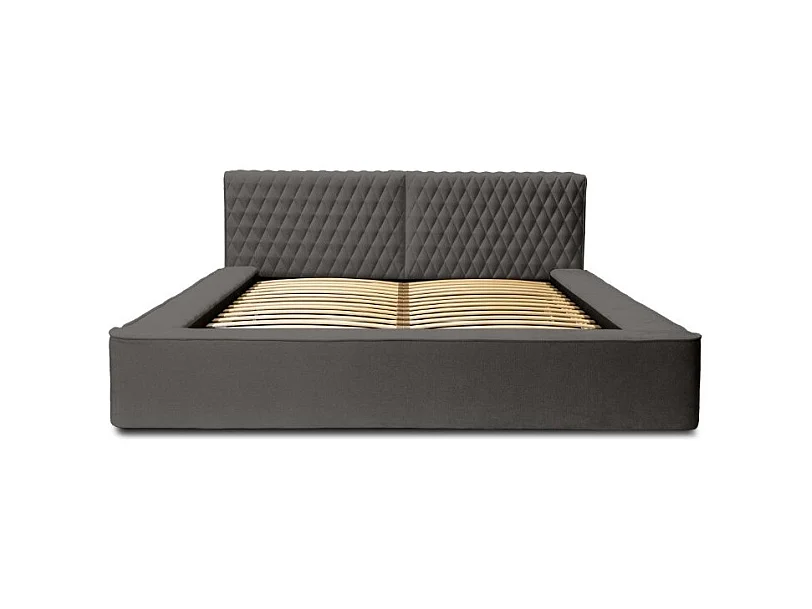 Cama con arcón VERNON – Tela de chenilla rizada Antracita profundo – 160x200 cm – Somier elevable – Diseño de alta gama