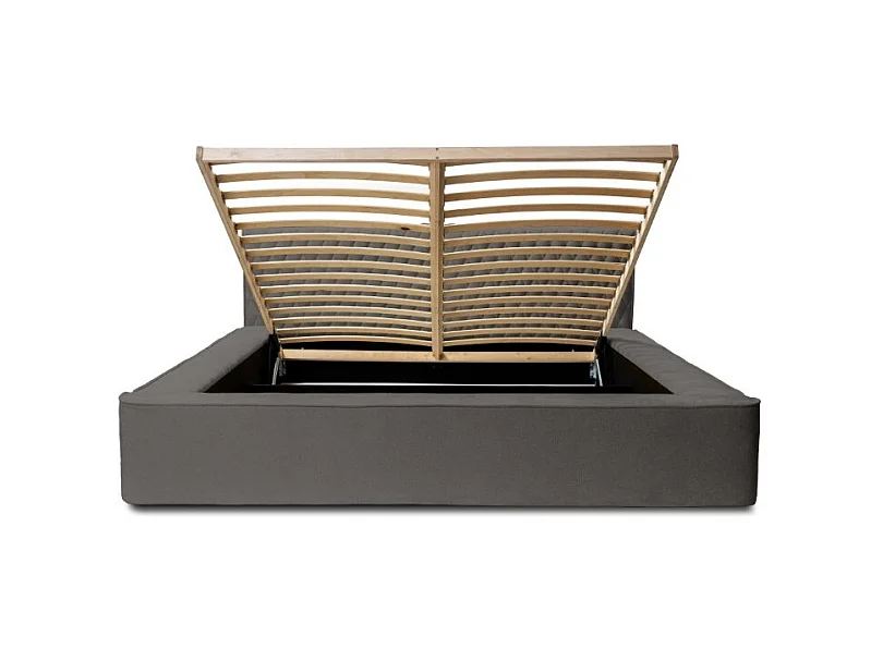 Cama con arcón VERNON – Tela de chenilla rizada Antracita profundo – 160x200 cm – Somier elevable – Diseño de alta gama