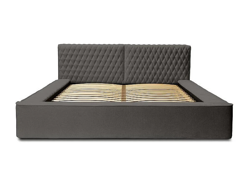 Cama con arcón VERNON – Tela de chenilla rizada Antracita profundo – 160x200 cm – Somier elevable – Diseño de alta gama