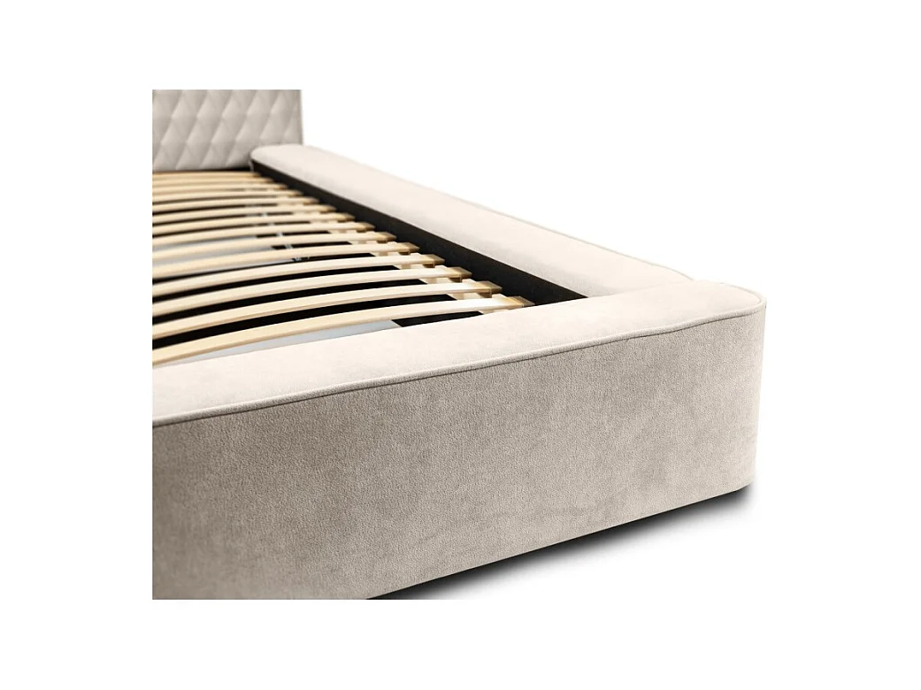 Lit coffre VERNON – Tecido chenille bouclé Areia rosada – 180x200 cm – Estrado elevatório – Design de alta qualidade