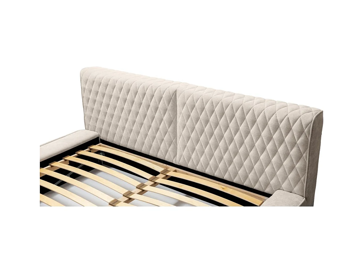 Lit coffre VERNON – Tecido chenille bouclé Areia rosada – 180x200 cm – Estrado elevatório – Design de alta qualidade