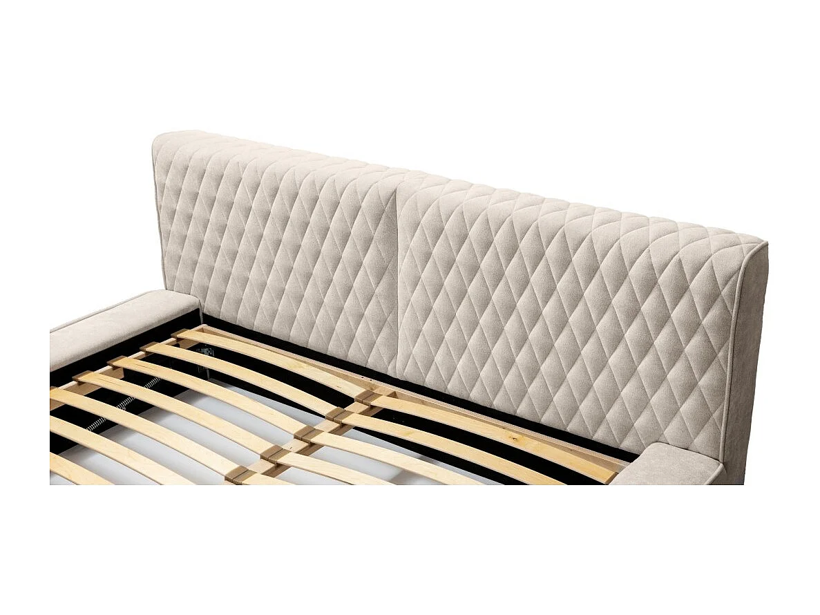 Lit coffre VERNON – Tecido chenille bouclé Areia rosada – 180x200 cm – Estrado elevatório – Design de alta qualidade