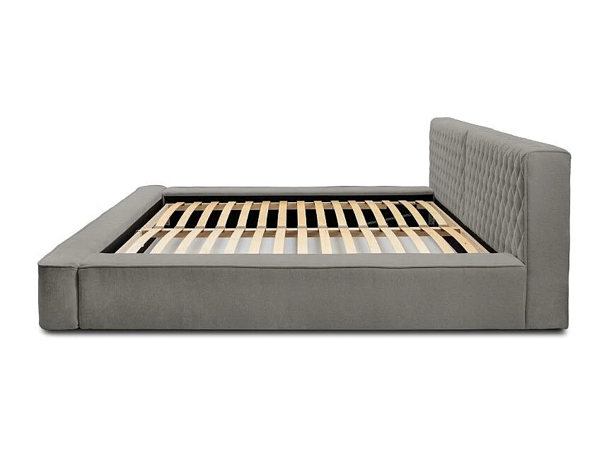 Cama con arcón VERNON – Tela de chenilla rizada Ceniza topo – 140x200 cm – Somier elevable – Diseño de alta gama