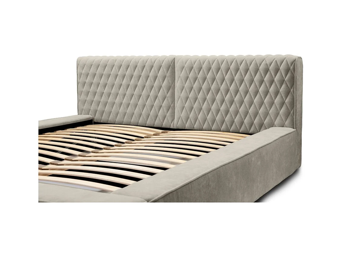 Cama con canapé VERNON - Tela chenilla rizada Taupe ahumado - 140x200 cm - Somier elevable - Diseño de alta gama