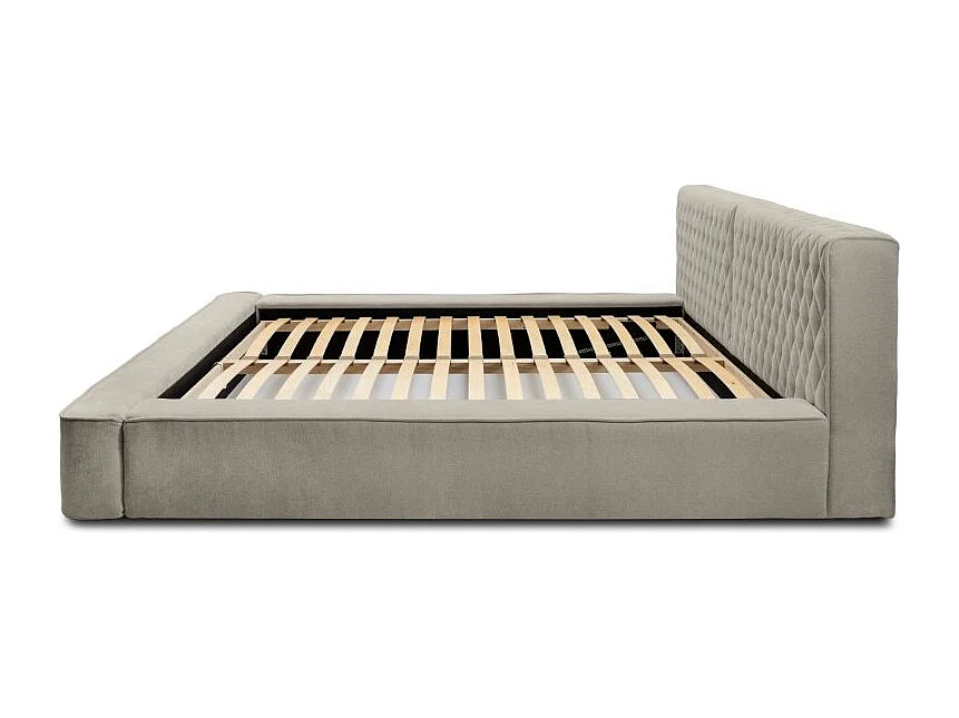Cama con canapé VERNON - Tela chenilla rizada Taupe ahumado - 140x200 cm - Somier elevable - Diseño de alta gama