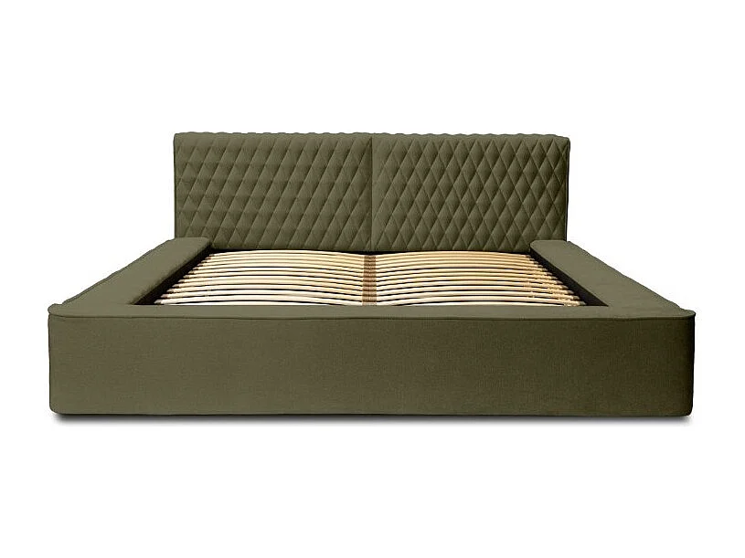 Cama Baú VERNON – Tecido chenille bouclé Folha de Oliveira – 180x200 cm – Estrado Elevatório – Design de Alta Qualidade