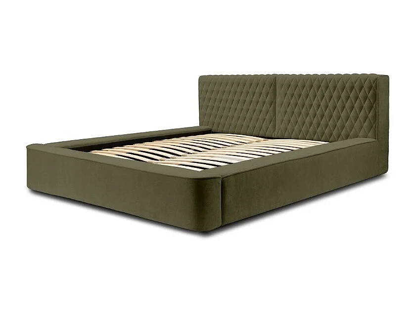 Cama Baú VERNON – Tecido chenille bouclé Folha de Oliveira – 180x200 cm – Estrado Elevatório – Design de Alta Qualidade