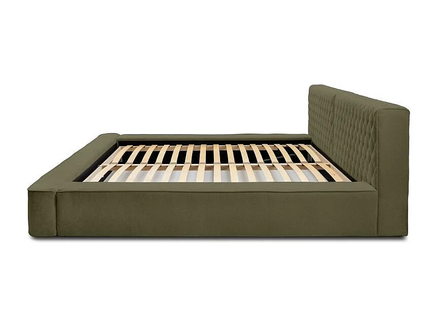 Cama Baú VERNON – Tecido chenille bouclé Folha de Oliveira – 180x200 cm – Estrado Elevatório – Design de Alta Qualidade