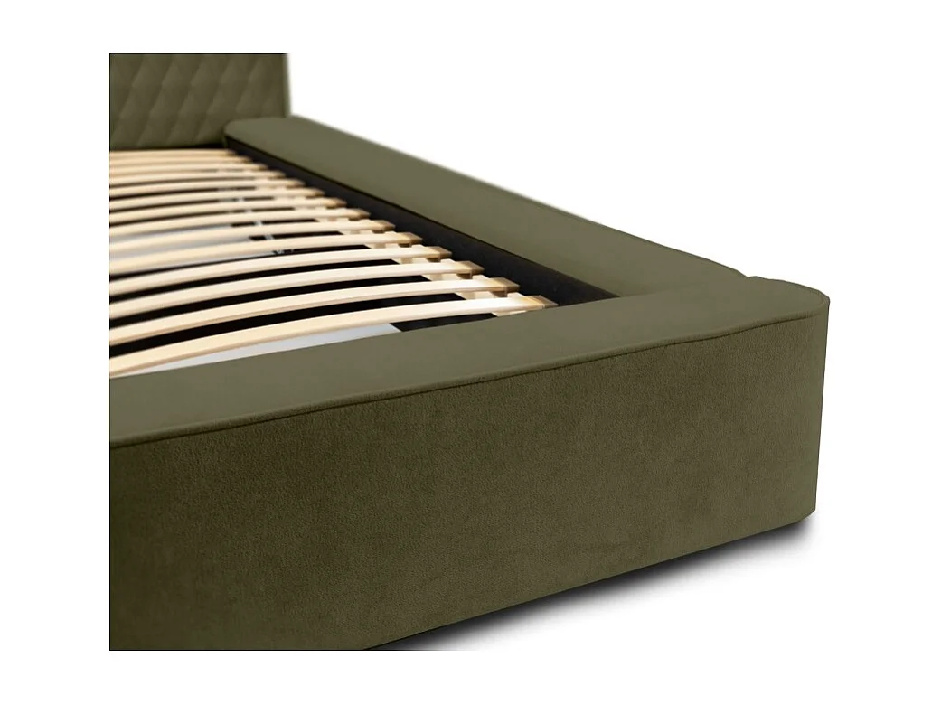 Cama Baú VERNON – Tecido chenille bouclé Folha de Oliveira – 180x200 cm – Estrado Elevatório – Design de Alta Qualidade