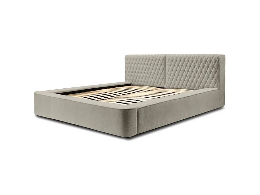 Cama con canapé VERNON - Tela de chenilla rizada Taupe ahumado - 160x200 cm - Somier elevable - Diseño de alta gama