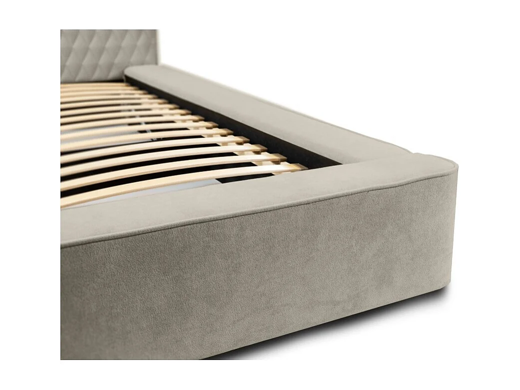 Cama con canapé VERNON - Tela de chenilla rizada Taupe ahumado - 160x200 cm - Somier elevable - Diseño de alta gama