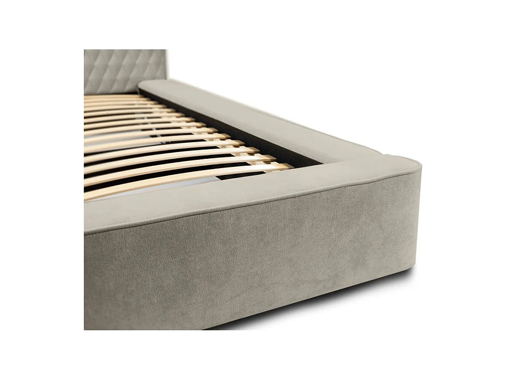 Lit coffre VERNON – Tissu chenille bouclé Taupe fumé – 180x200 cm – Sommier relevable – Design haut de gamme