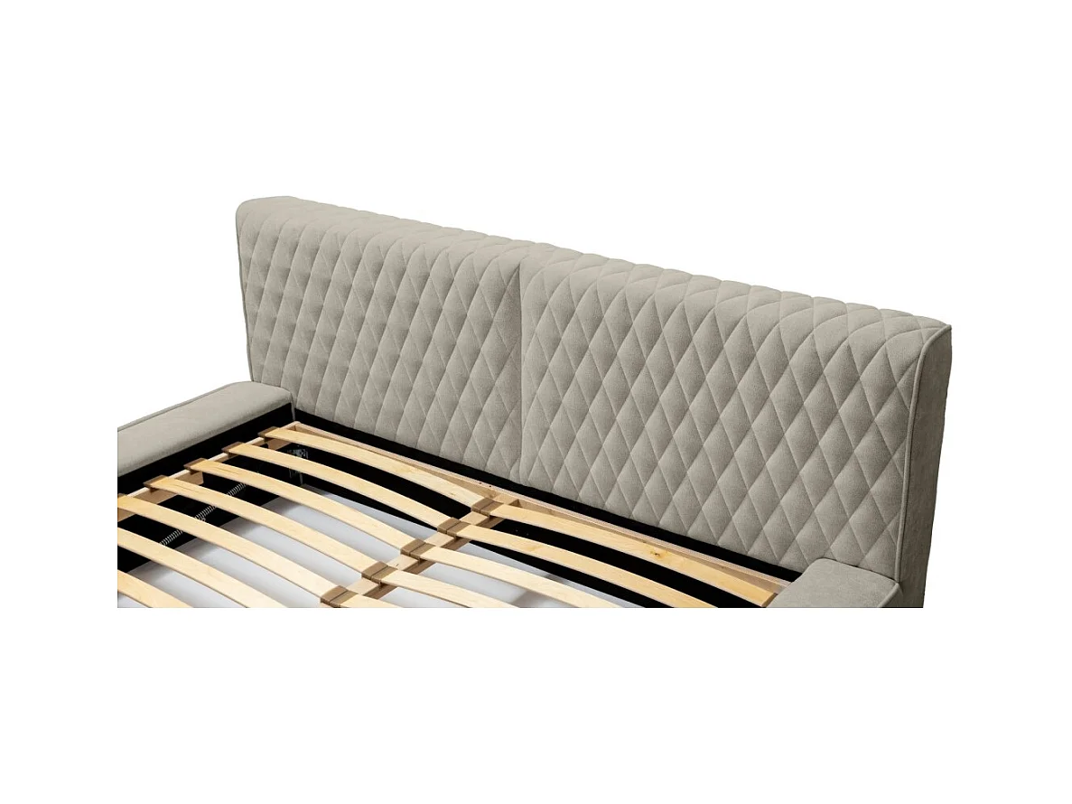 Lit coffre VERNON – Tissu chenille bouclé Taupe fumé – 180x200 cm – Sommier relevable – Design haut de gamme