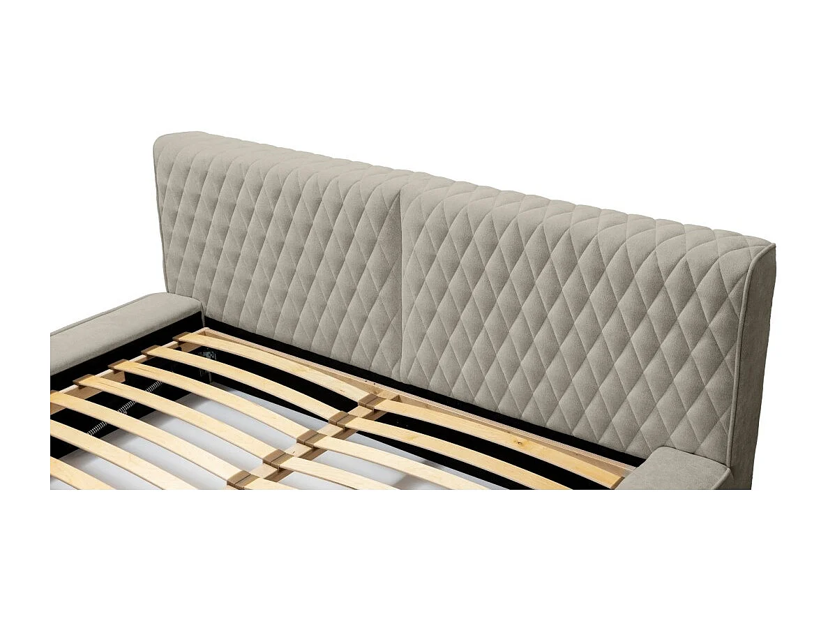Lit coffre VERNON – Tecido chenille bouclé Taupe fumé – 180x200 cm – Estrado elevatório – Design de alta qualidade