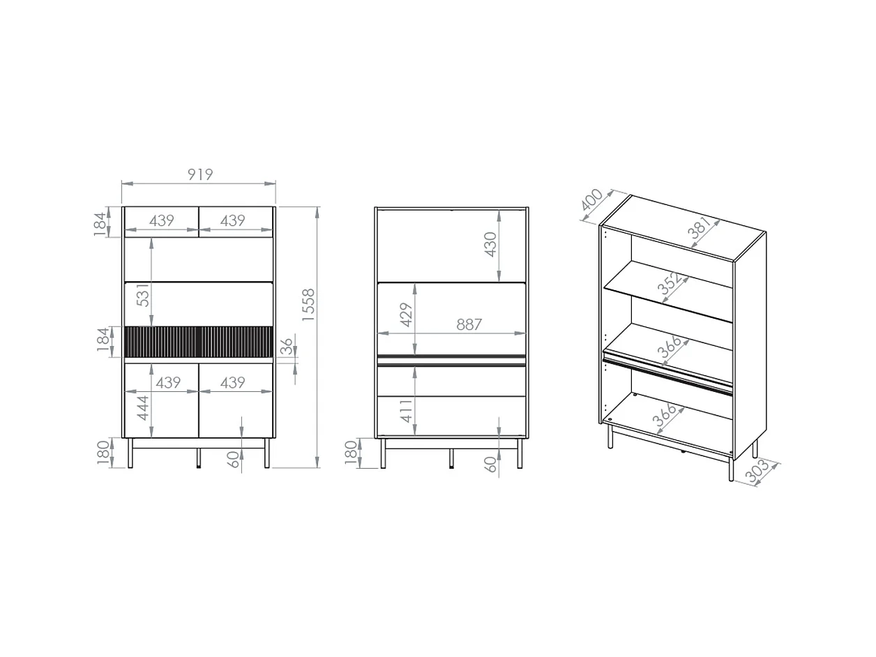 Viertüriges Geschirrschrank Connie Kaschmir und Holz