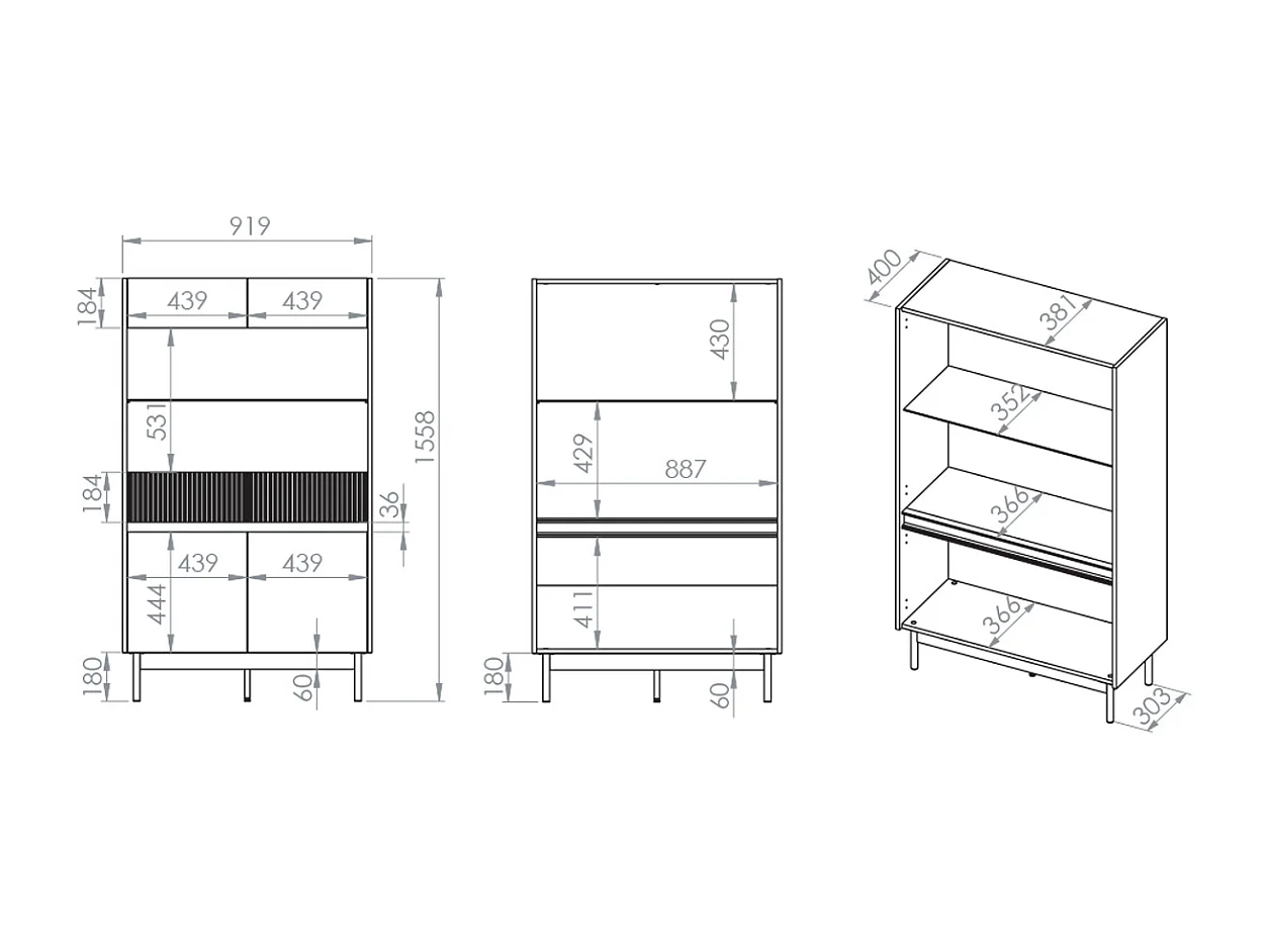 Connie kasjmier en houten 4-deurs servieskast