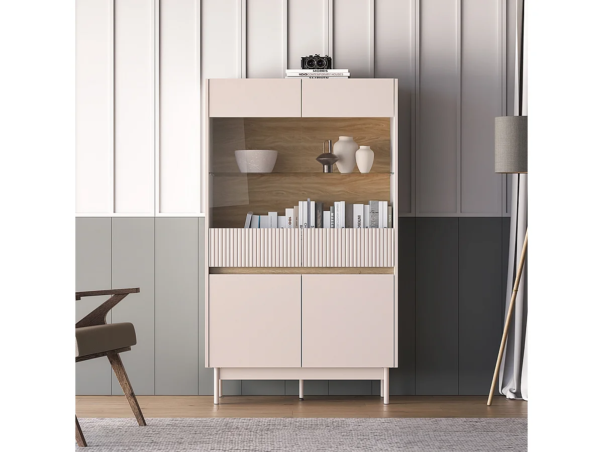 Connie kasjmier en houten 4-deurs servieskast