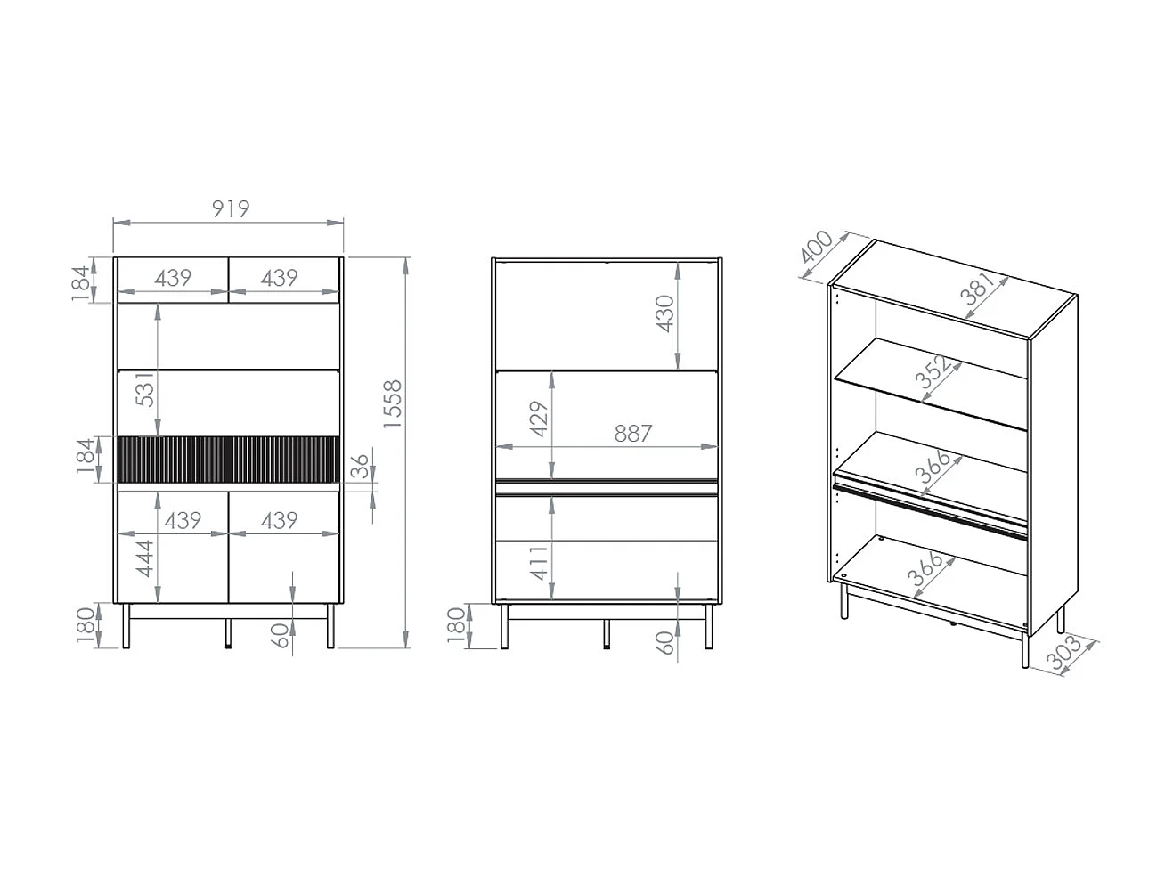Connie kasjmier en houten 4-deurs servieskast