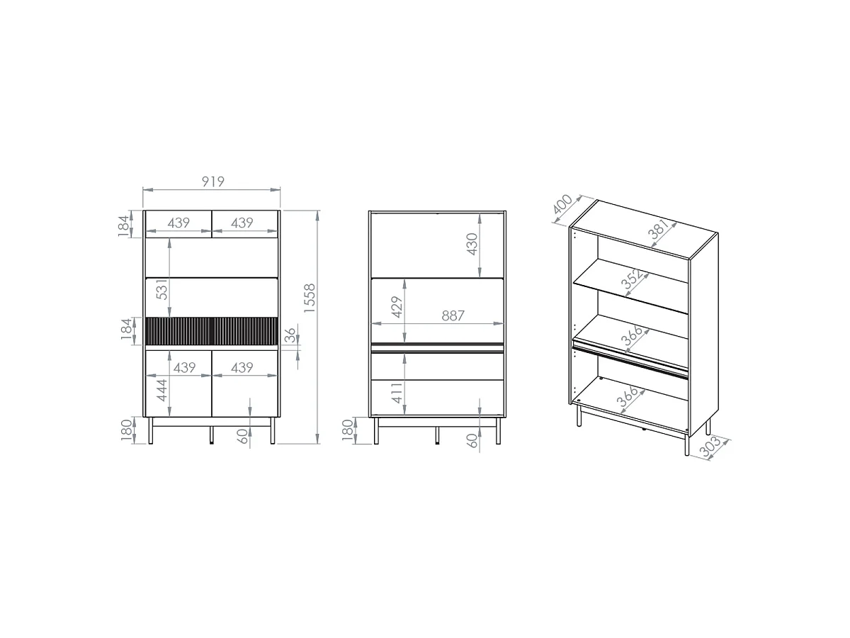 Geschirrschrank 4 Türen Connie Kaschmir und Holz