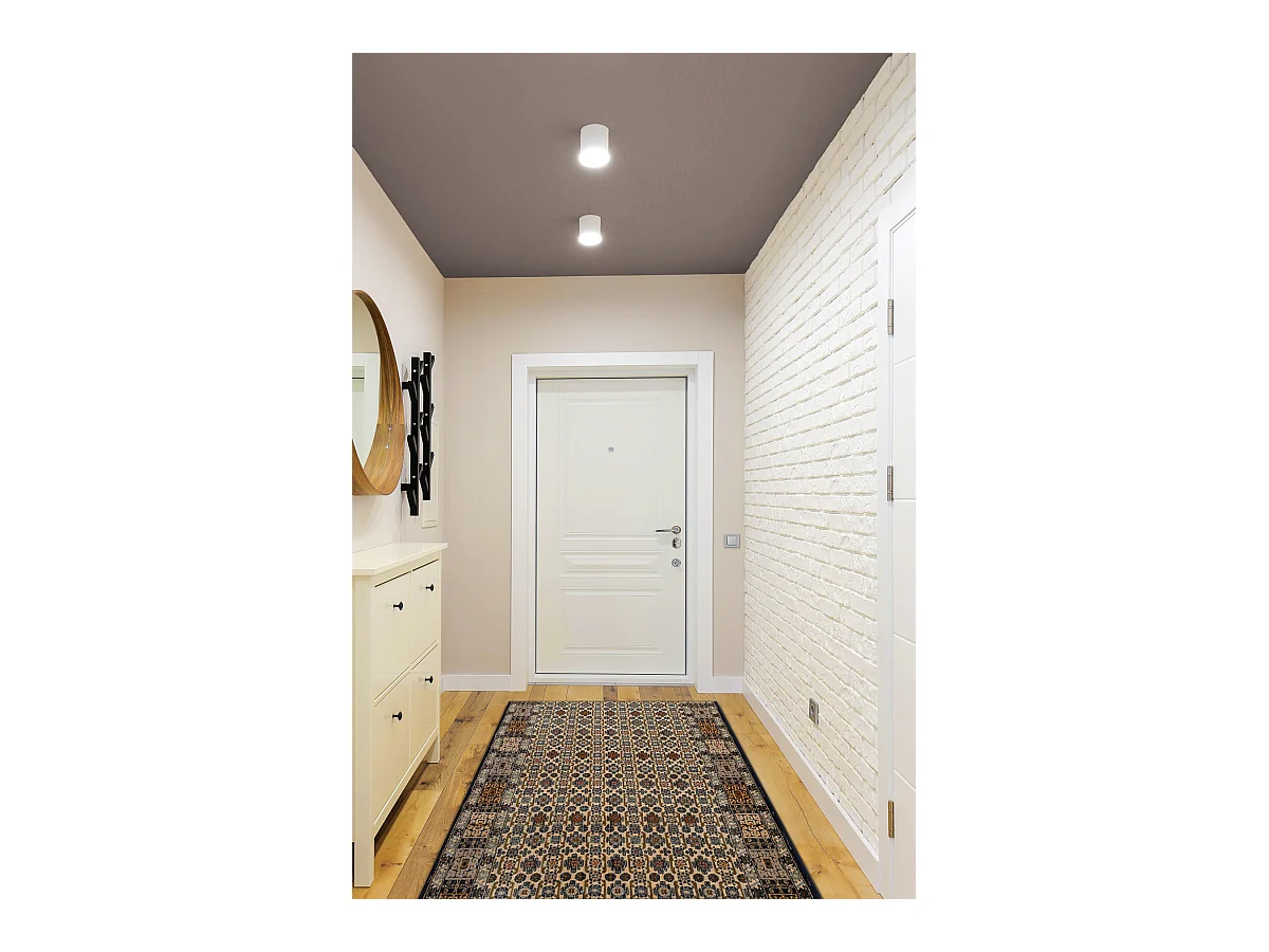 KESHAN tapis de couloir 6428/53551 oriental beige / bleu foncé 90x200 cm