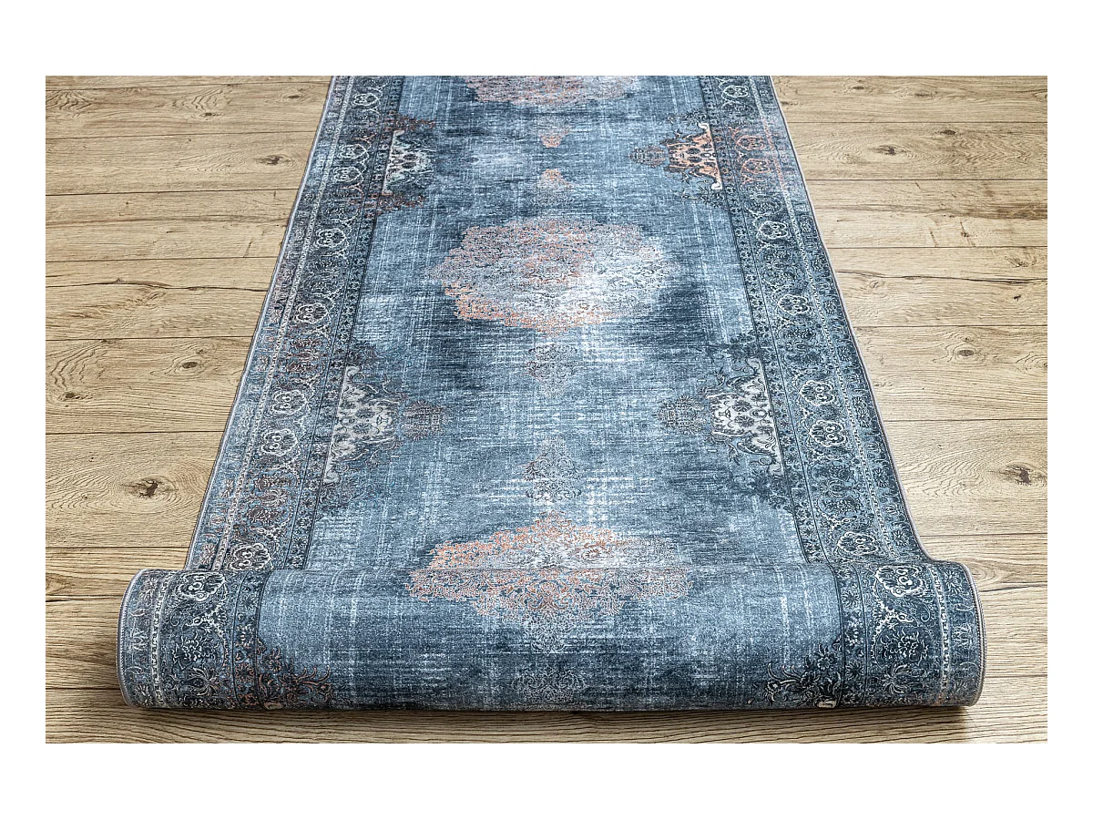 TAPIS DE COULOIR antidérapant LOTUS ROSETTE 47050 gris lavable 100x890 cm