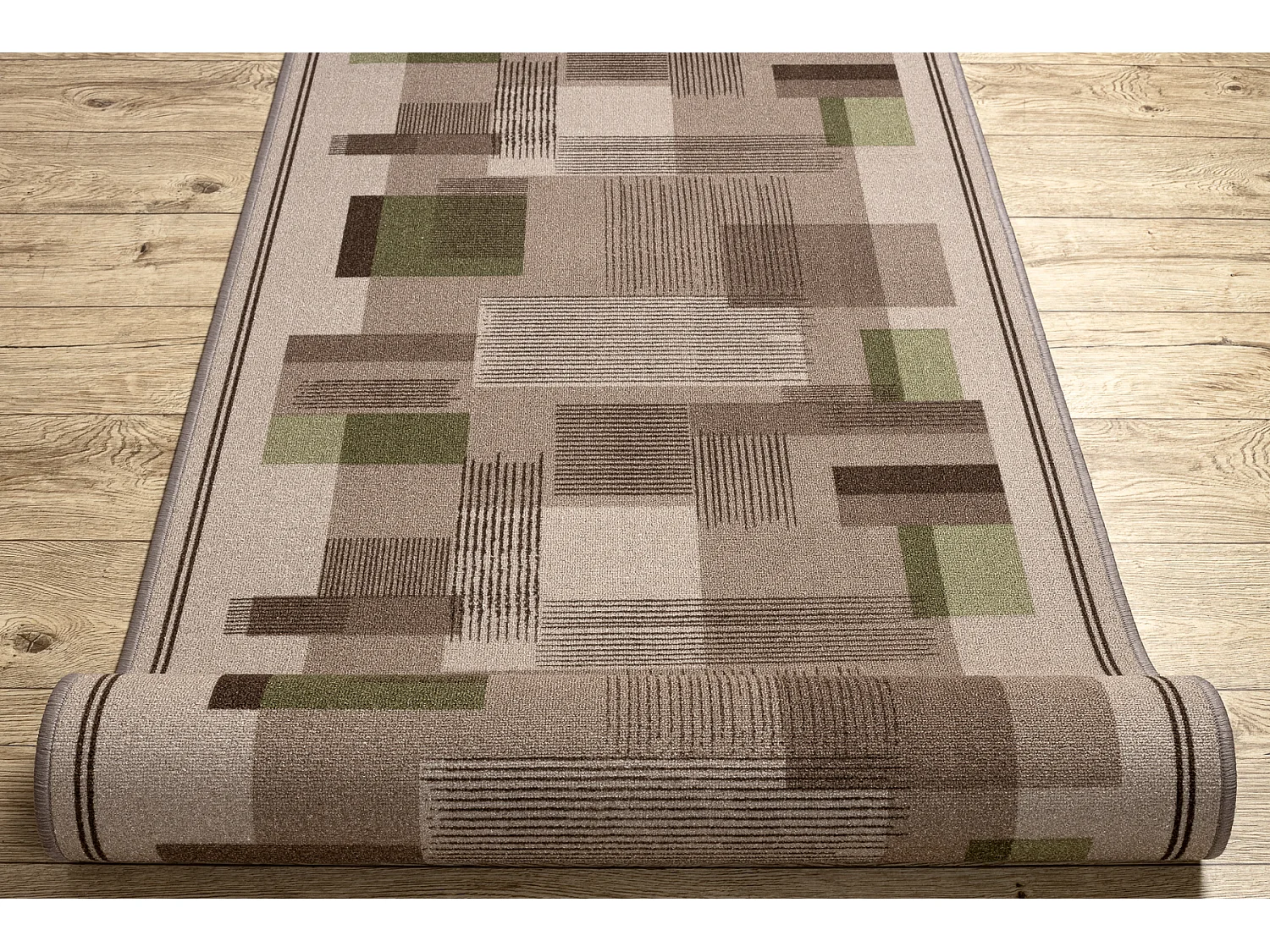 CHODNIK podgumowany LISTRA Geometryczny, antypoślizgowy beż 100cm 100x780 cm