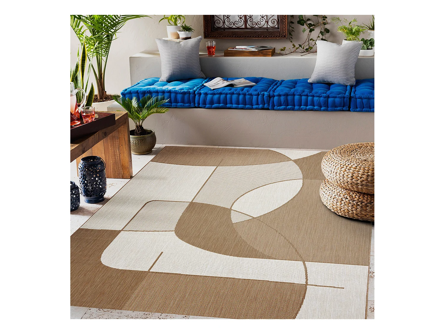 FLAT 48982265 Sisalteppich Geometrisch - naturbeige Strohfarbe, Kordel 160x230 cm