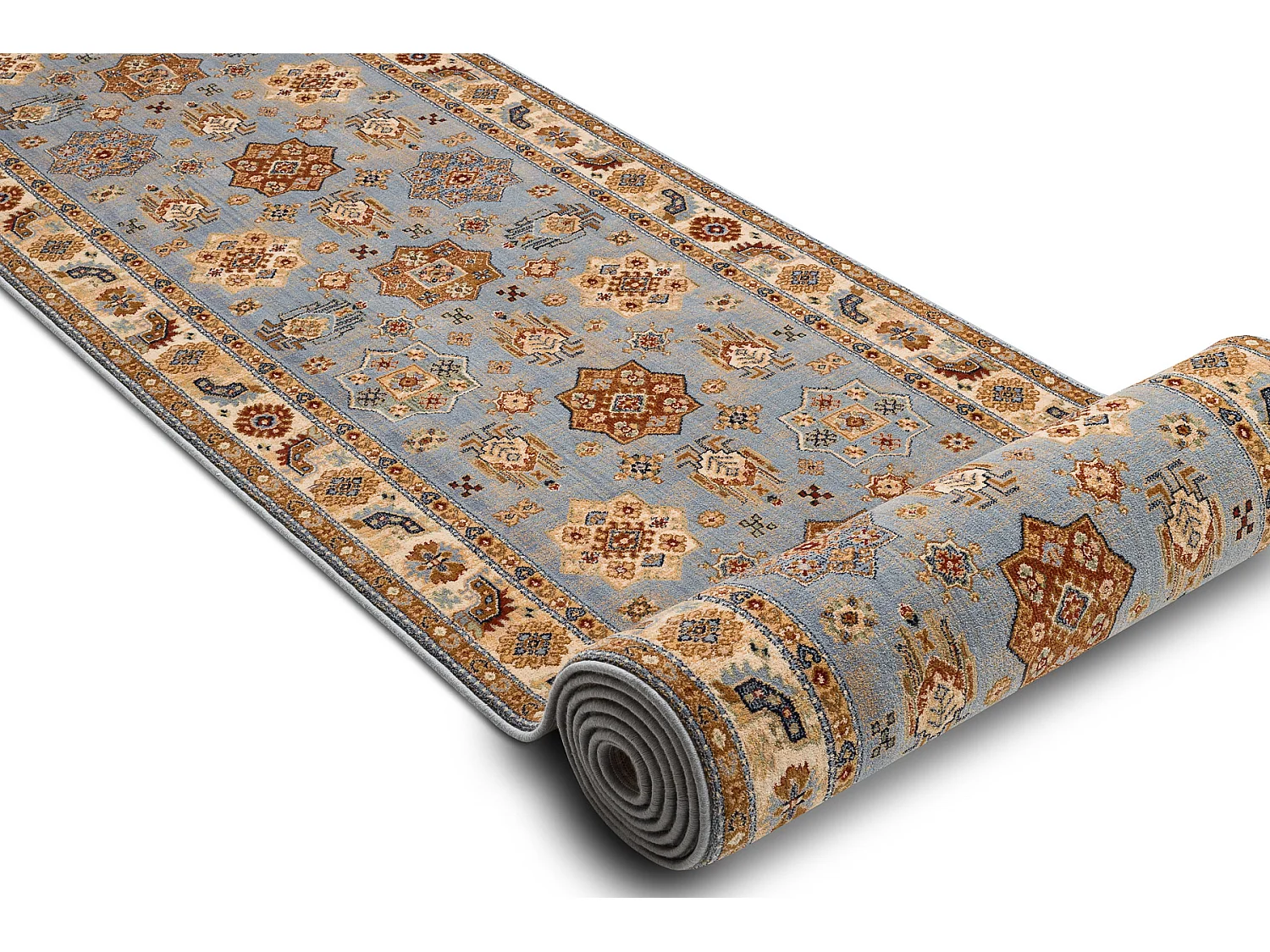 KESHAN tapis de couloir 7683/53544 Cadre, oriental bleu / beige 90x950 cm
