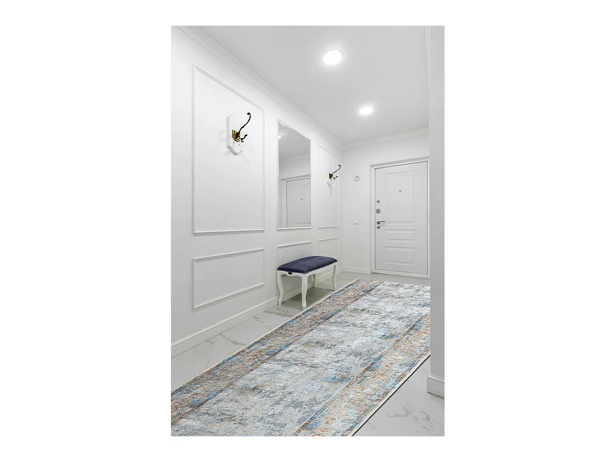 TAPIS DE COULOIR antidérapant LOTUS BORDERO 95111 gris / beige lavabl 60x410 cm