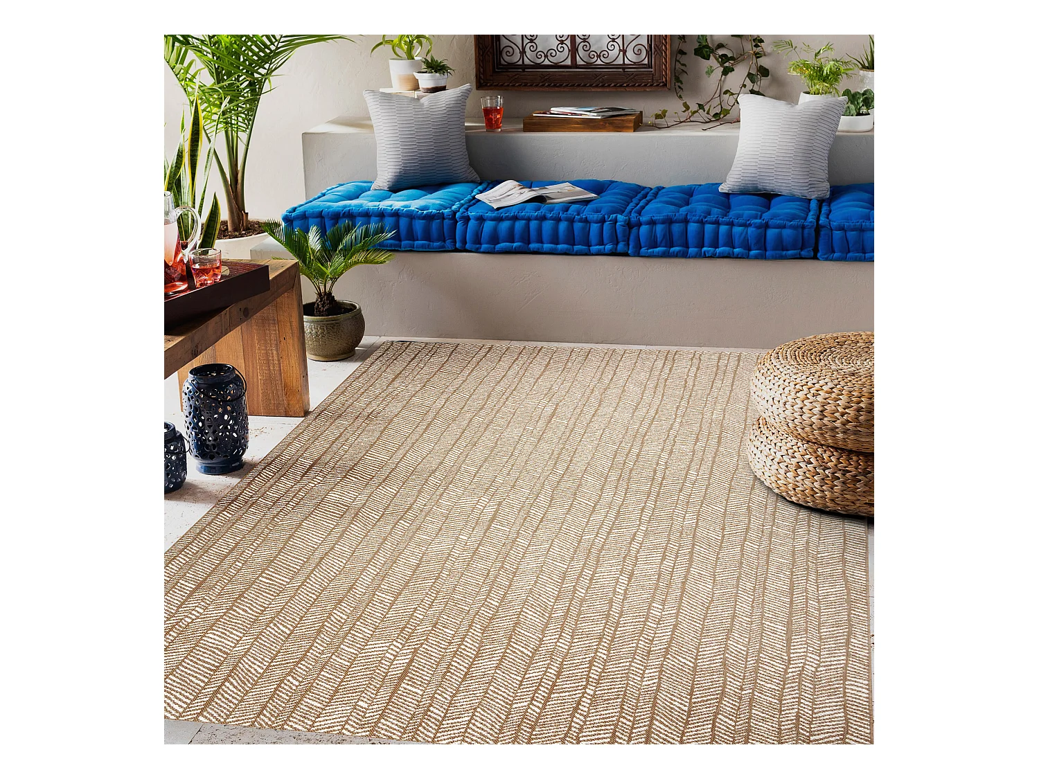 FLAT 48964265 Tapis sisal Chevron - couleur paille beige naturel, fice 120x170 cm