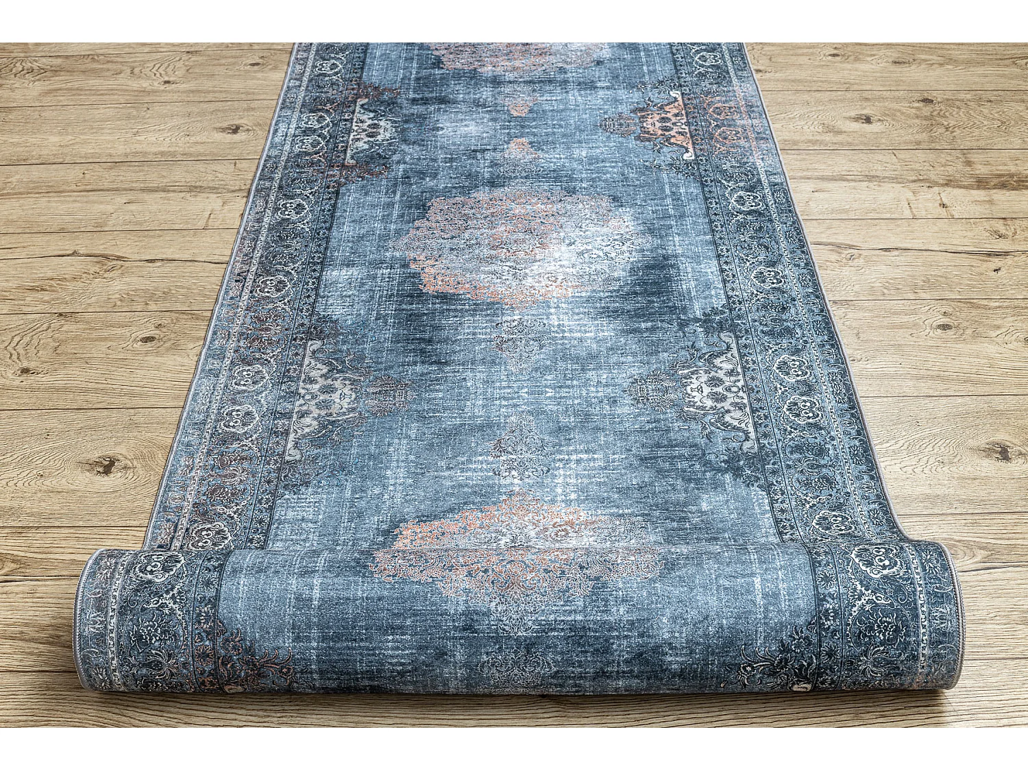 TAPIS DE COULOIR antidérapant LOTUS ROSETTE 47050 gris lavable 100x660 cm