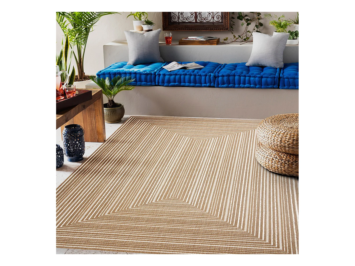 FLAT 48962265 Tapis sisal Géométrique - couleur paille beige naturel 140x200 cm