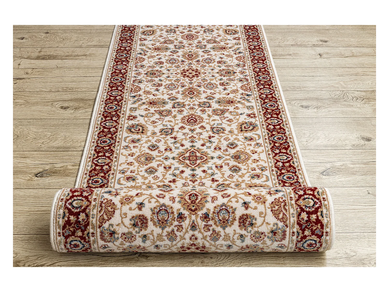 Chodnik NAIN wełniany Ornament, kwiaty 6999 51063 beż / bordo 80cm 80x900 cm