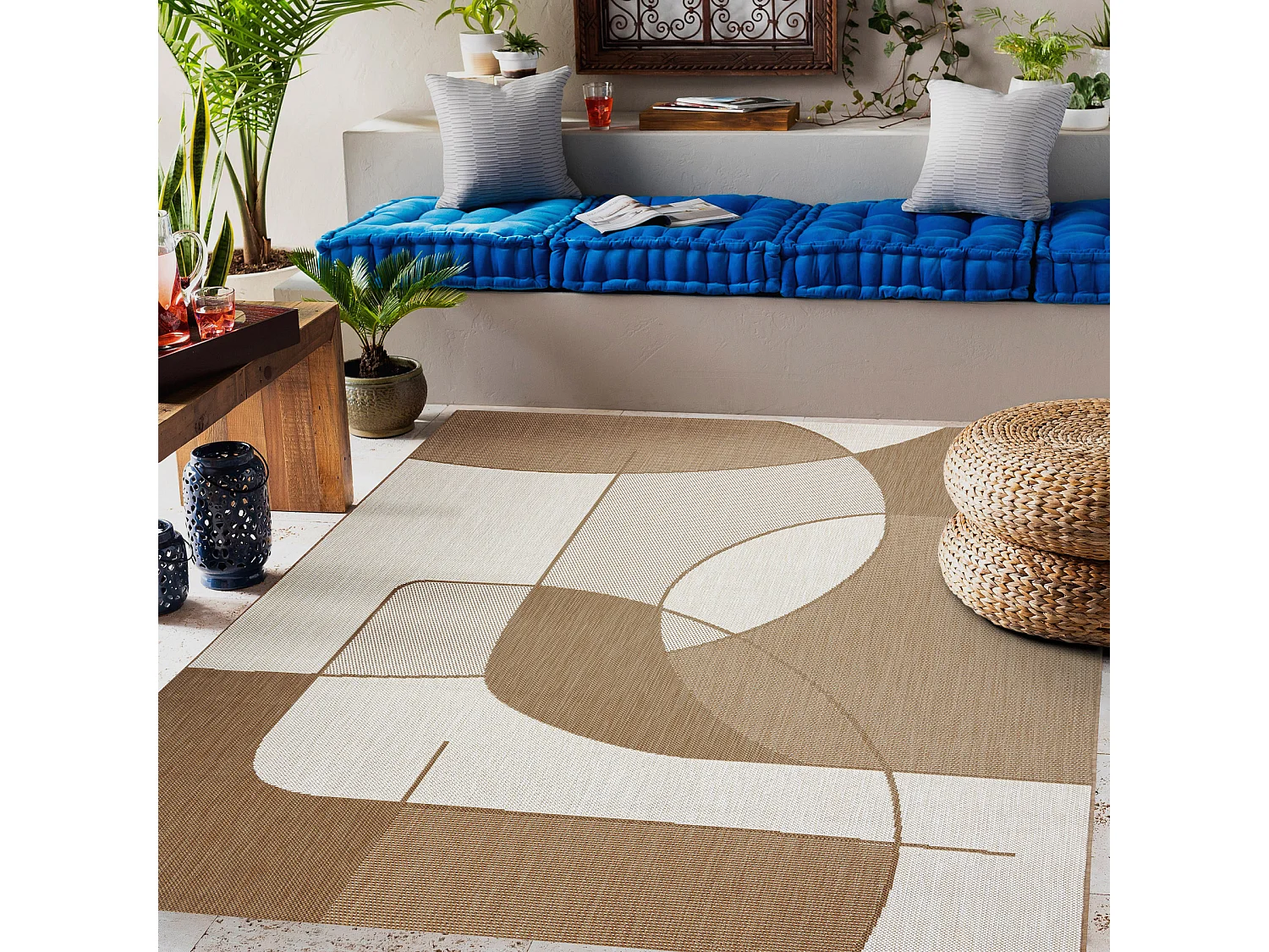 FLAT 48982265 Tapis sisal Géométrique - couleur paille beige naturel 140x200 cm