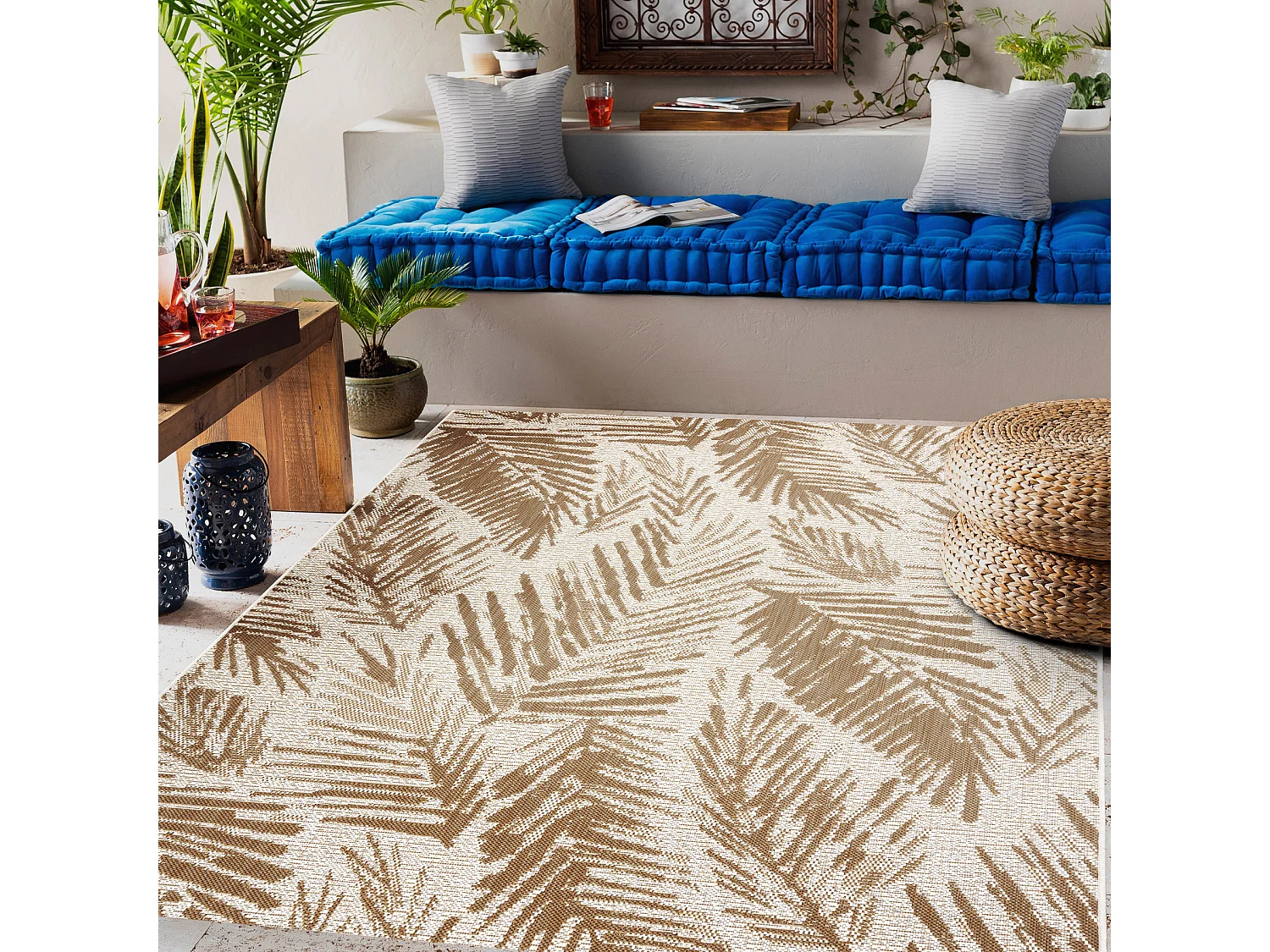 FLAT 48977256 Tapis sisal Feuilles de palmier - couleur paille beige n 80x150 cm