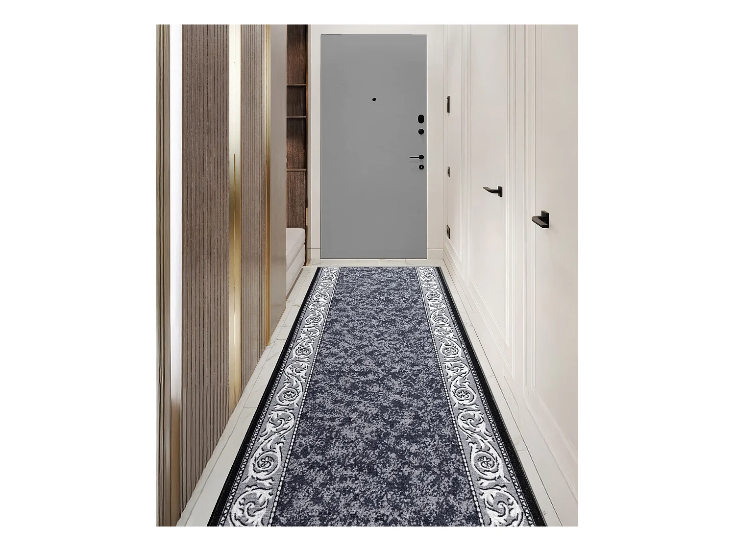 TAPIS DE COULOIR antidérapant ROMANTIC Ornement, antidérapant gris 120x850 cm
