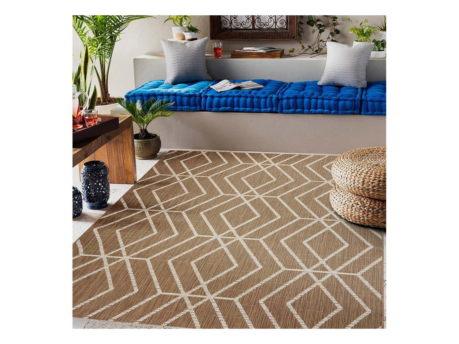 FLAT 48956265 Sisalteppich Geometrisch - naturbeige Strohfarbe, Kordel 120x170 cm