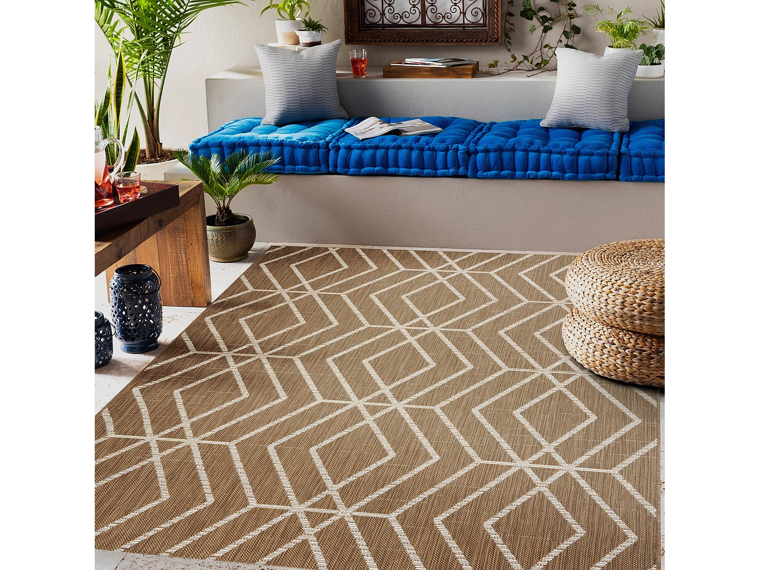 FLAT 48956265 Tapis sisal Géométrique - couleur paille beige naturel 120x170 cm