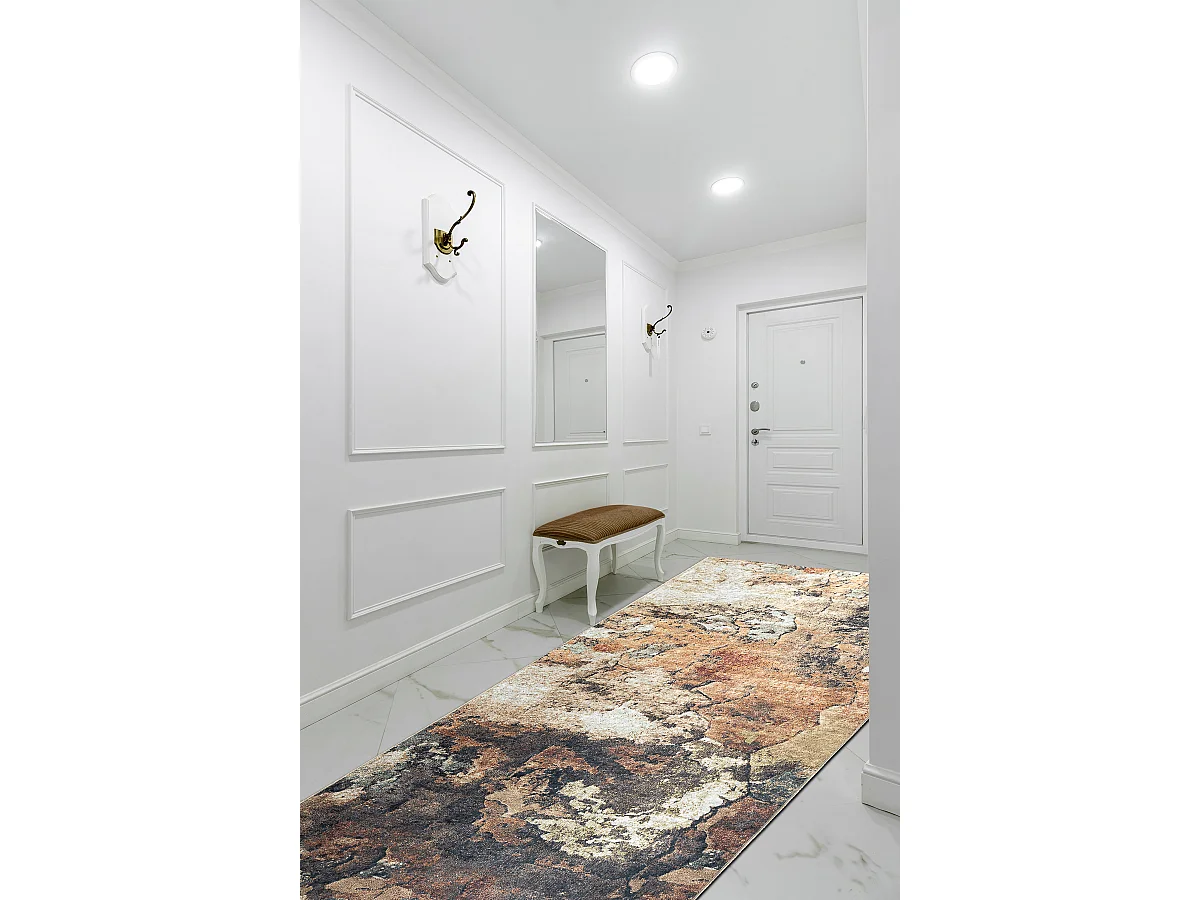 TAPIS DE COULOIR antidérapant LOTUS ABSTRACT 52910 beige lavable 60x900 cm