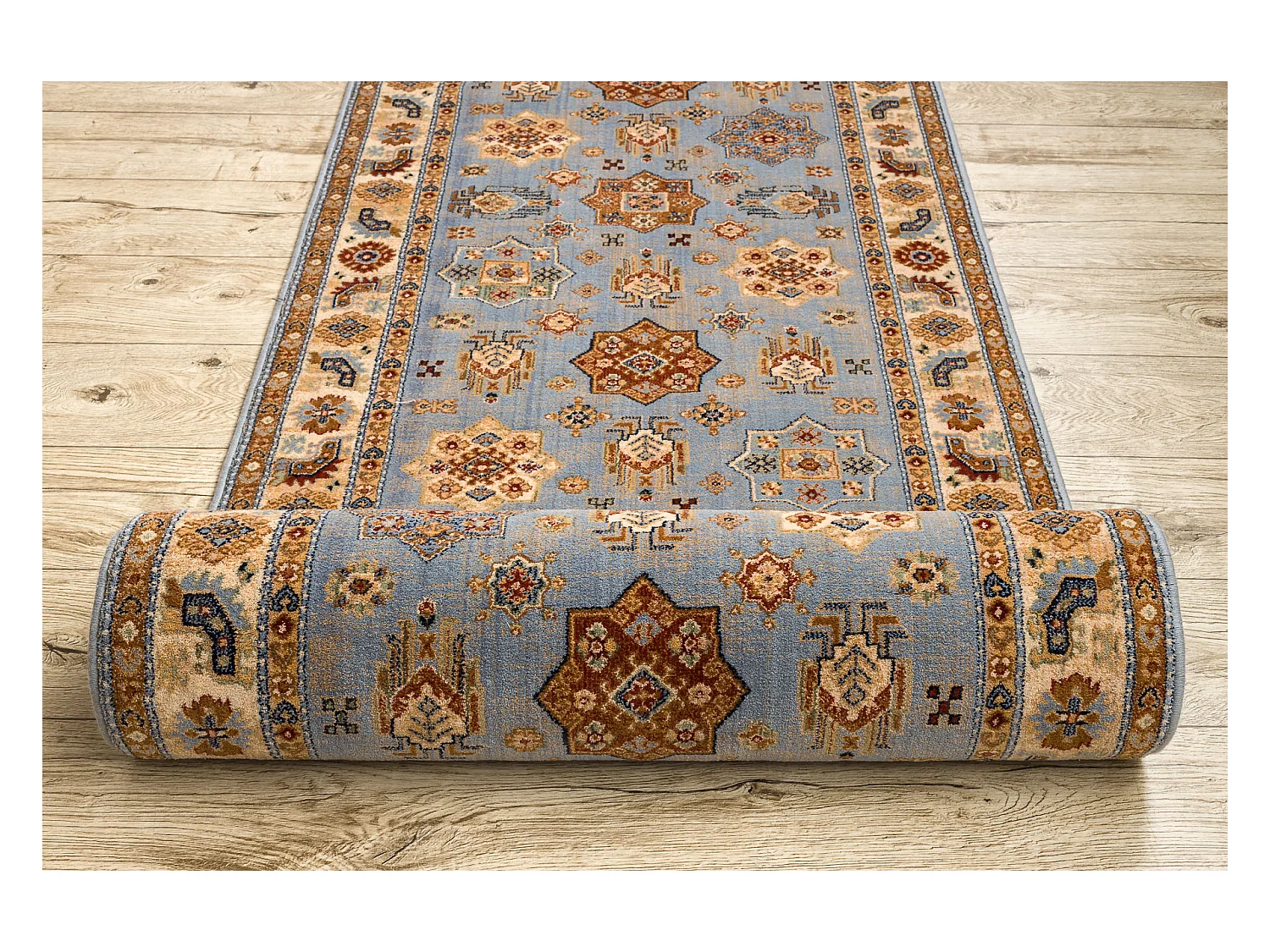 KESHAN tapis de couloir 7683/53544 Cadre, oriental bleu / beige 90x200 cm