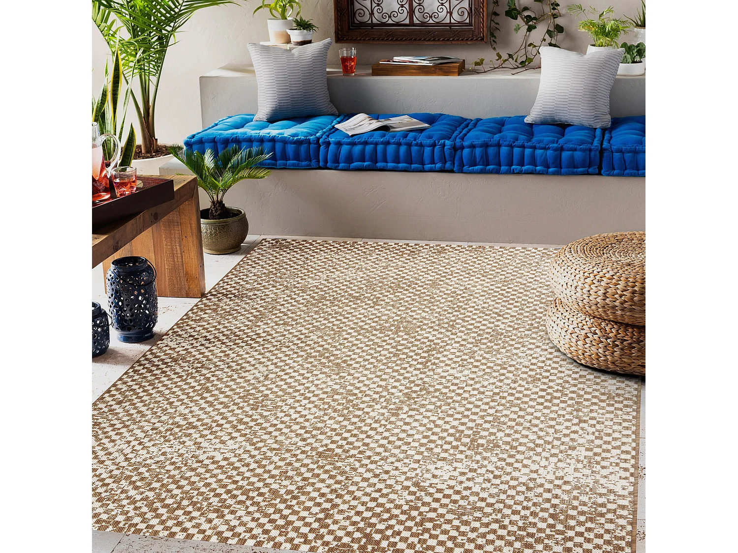 FLAT 48955265 Tapis sisal Géométrique - couleur paille beige naturel 80x150 cm