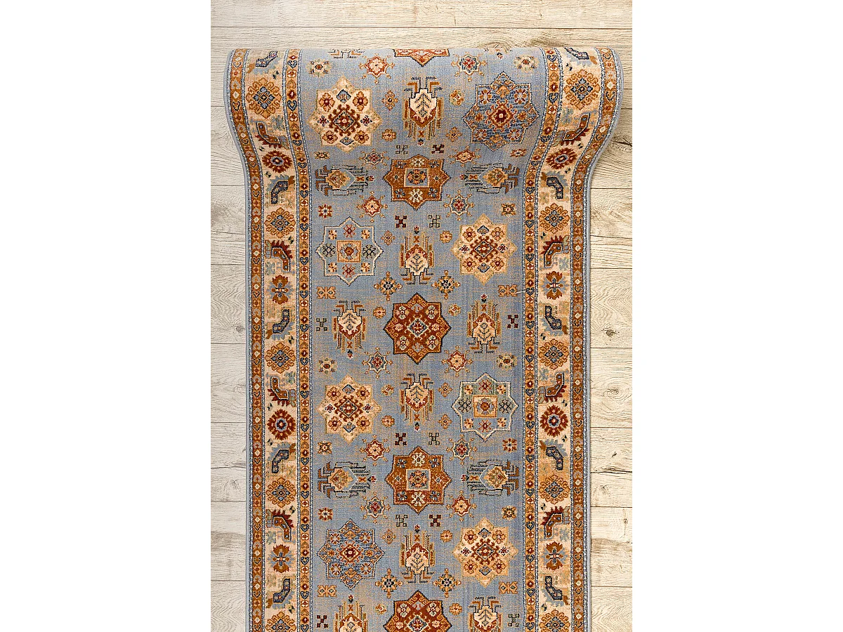 KESHAN tapis de couloir 7683/53544 Cadre, oriental bleu / beige 90x850 cm