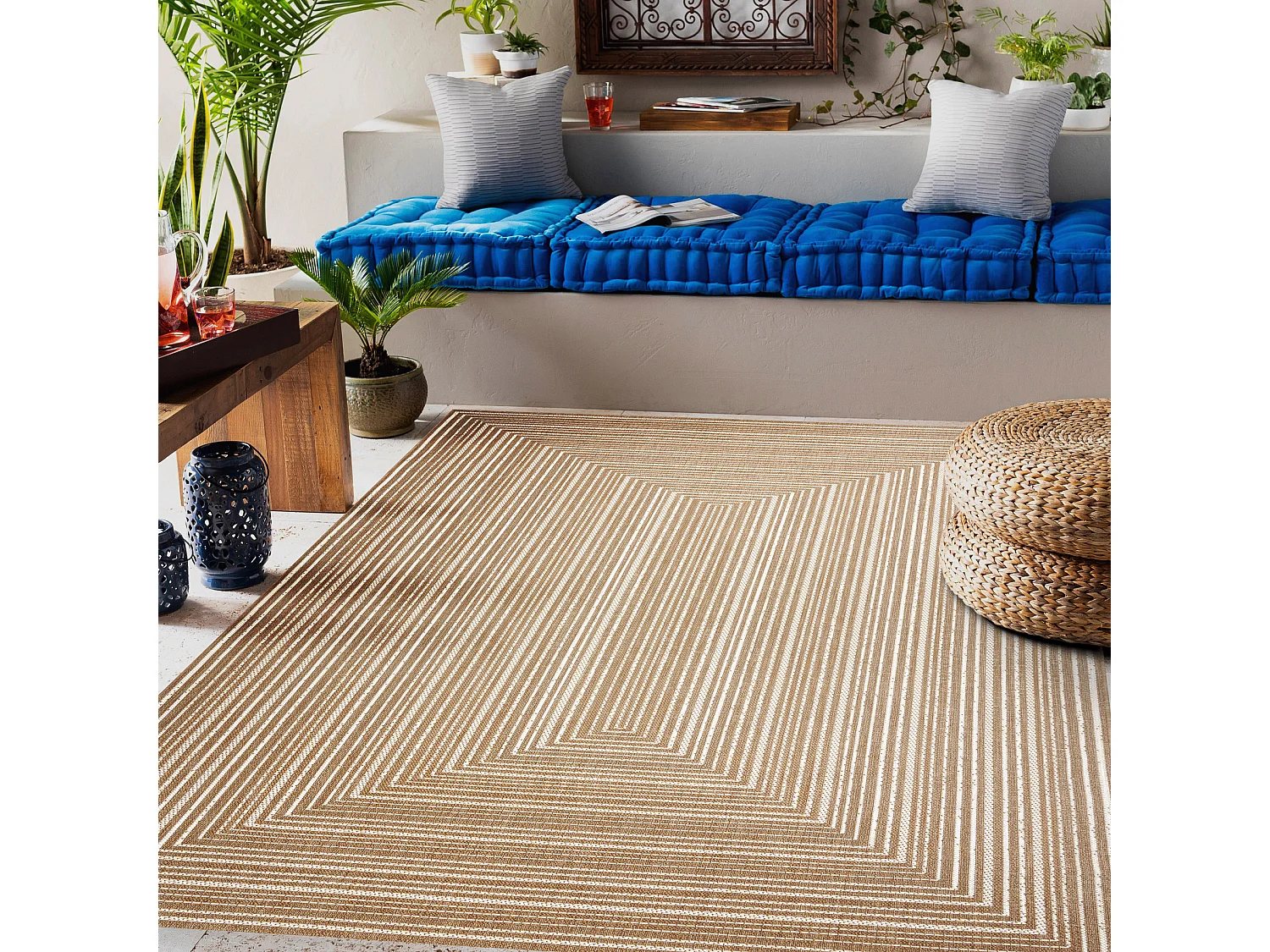 FLAT 48962265 Tapis sisal Géométrique - couleur paille beige naturel 80x150 cm